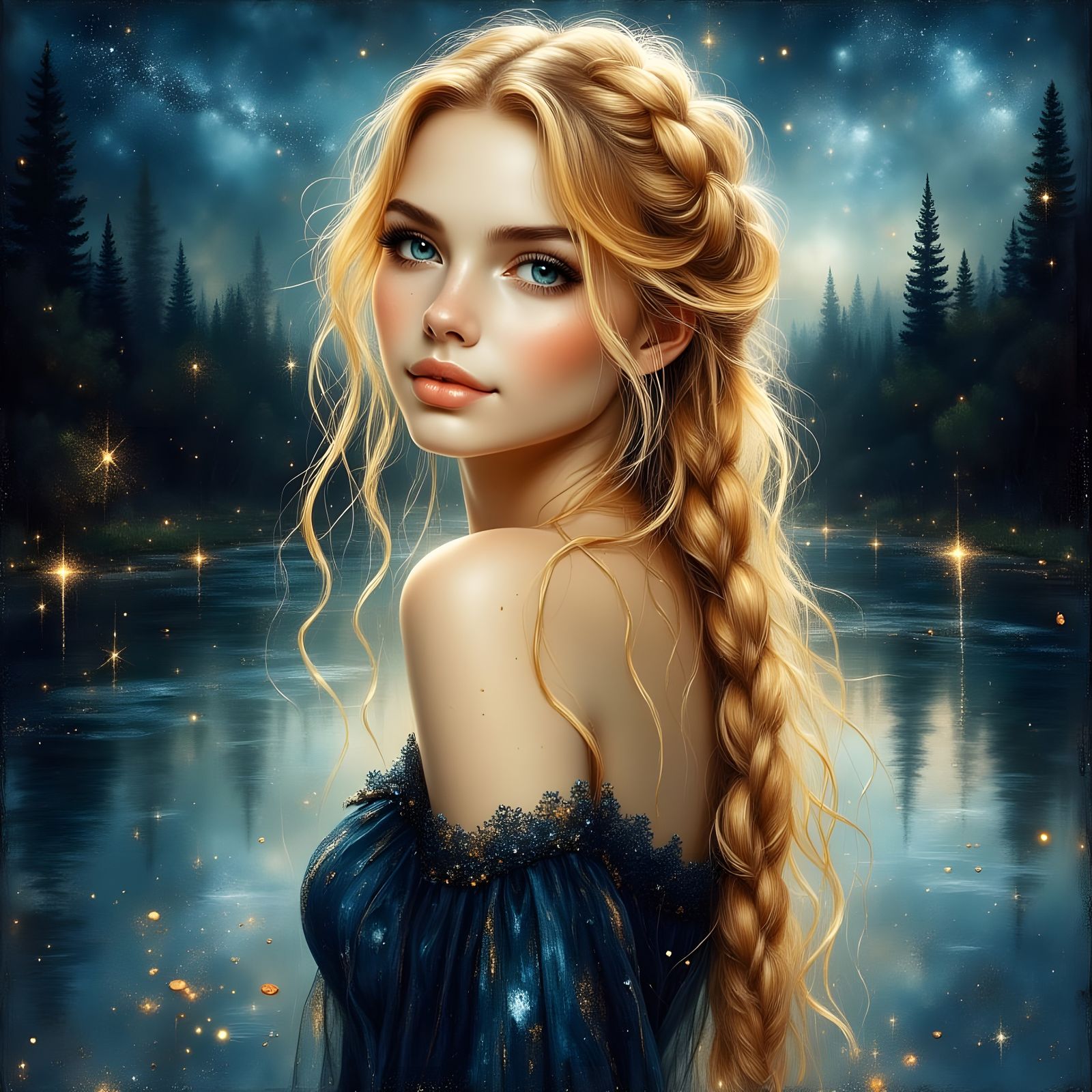 Norse Goddess With Enchanted Blue Eyes In Dreamy Style