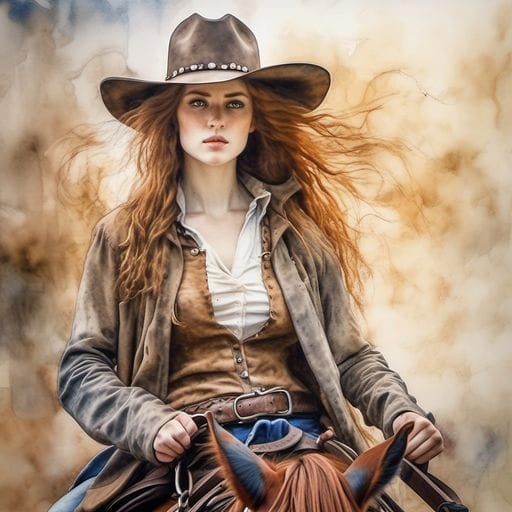 Woman with Golden Hair Riding a Horse