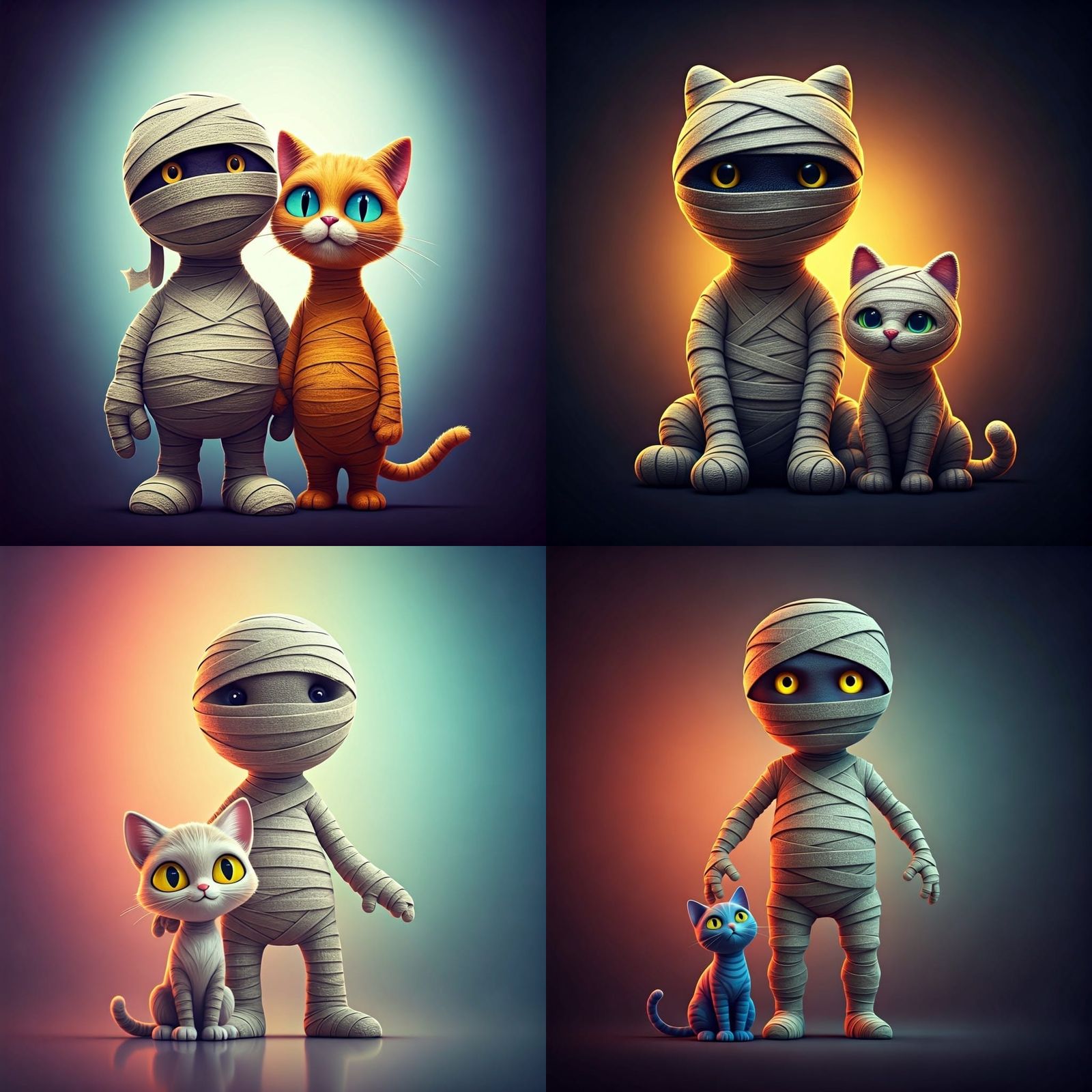 String Mummy and Cat: 3D Digital Art