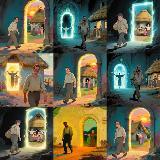 Man's Journey Through Time Portal to Family