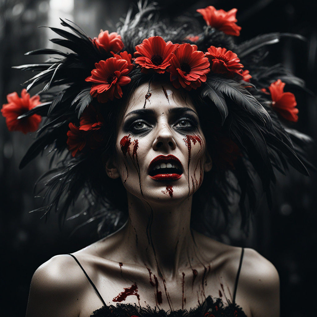 Woman in Distress, Lost in a Dark Art Nouveau Nightmare