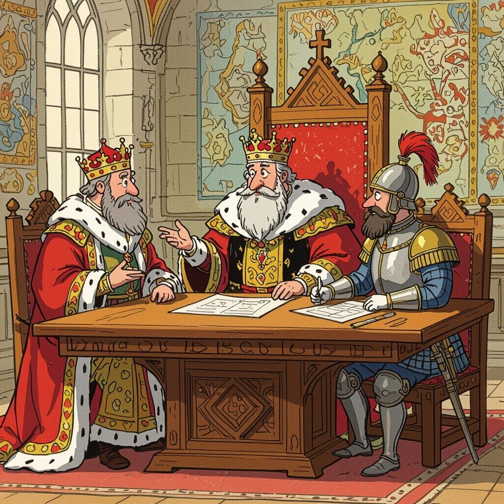 King Planning Strategy in Cartoonish Style