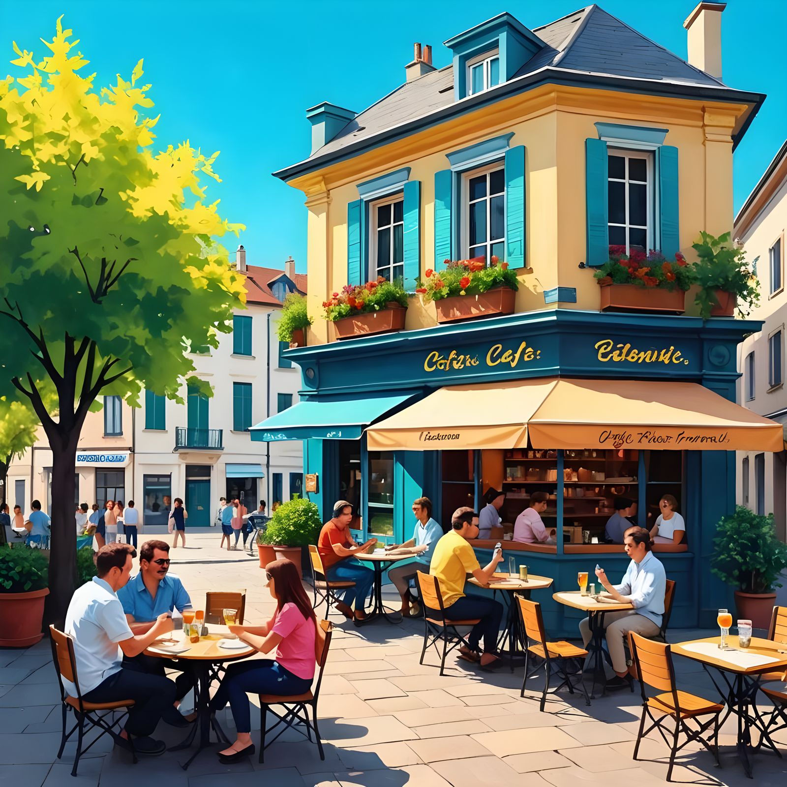 French Café Scene in Vibrant European City