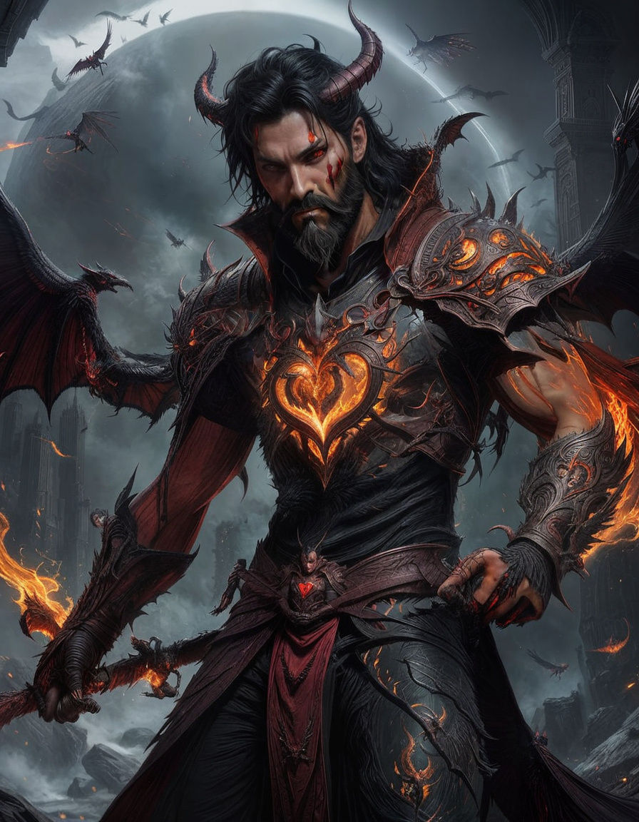 Crimson Devil Incarnate in Fantastical Landscape