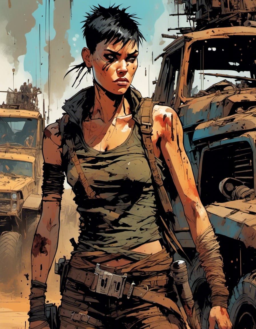 Furiosa Portrait in Mixed-Media Style