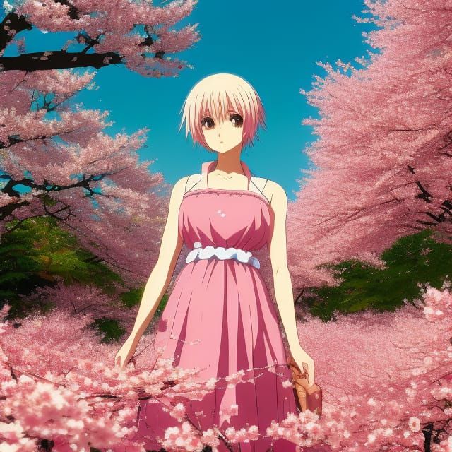 Anime Girl in Sakura Garden, Ghibli Style
