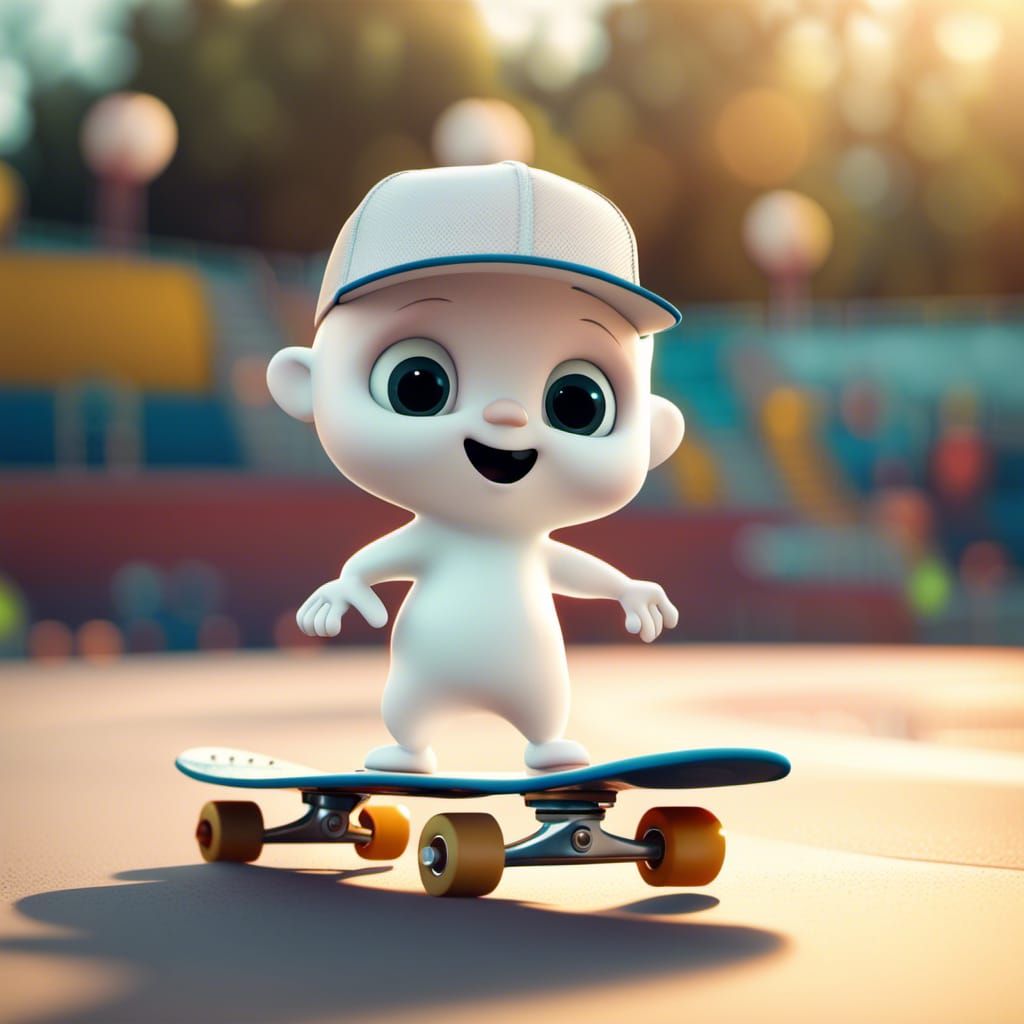 Cute Ghost Skateboarder in Skatepark, 3D Digital Art