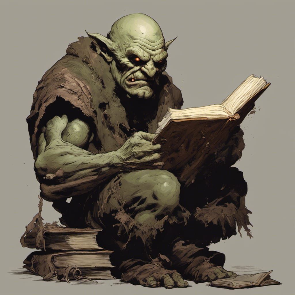 Humorous Orcish Literacy in Dark Fantasy Style