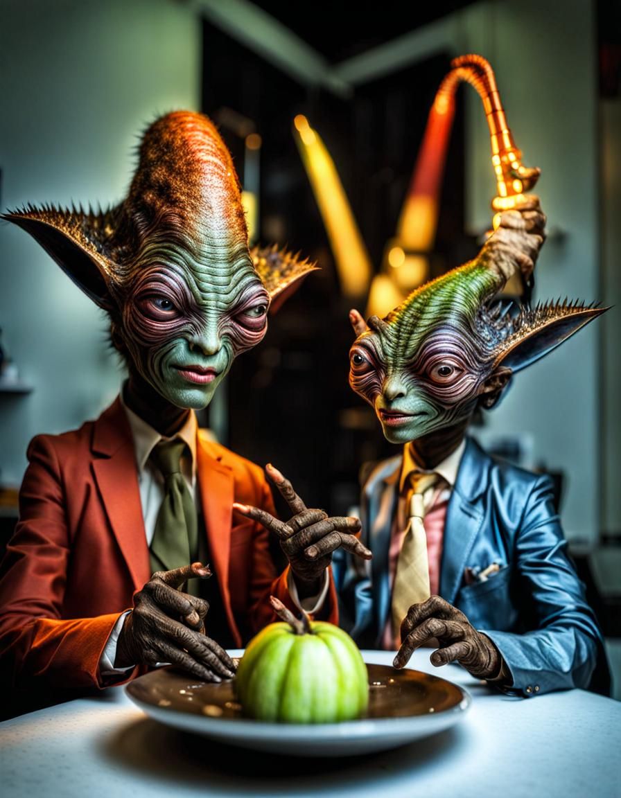 Photorealistic Aliens in Exotic Clothing: Detailed Portrait