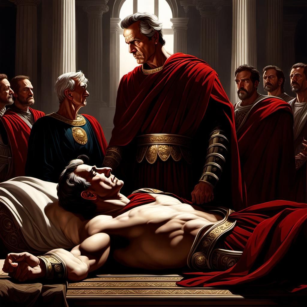 Julius Caesar's Assassination: Baroque Style Illustration