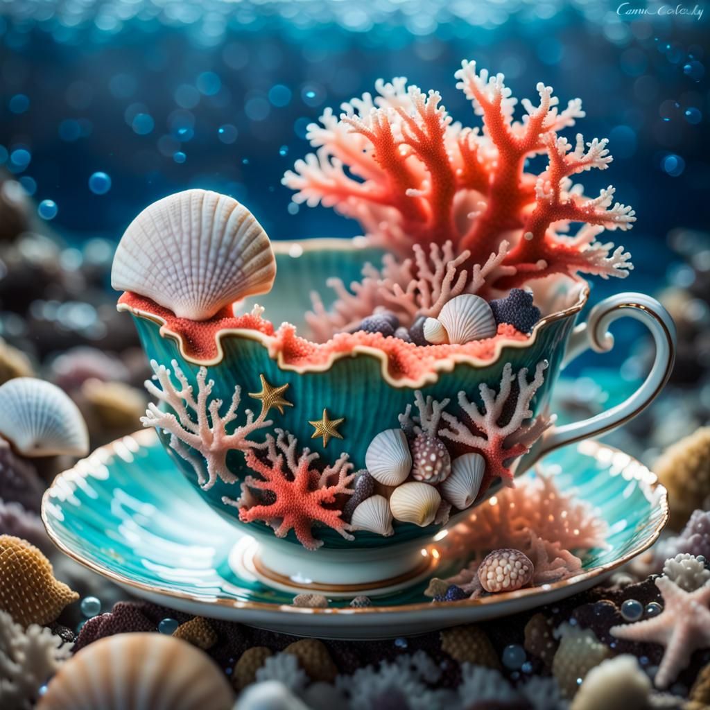 Coral Reef Teacup: Detailed Marine Art