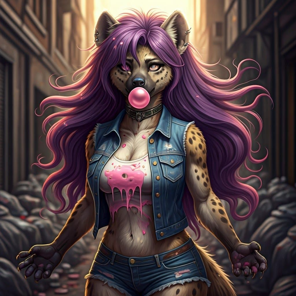 Whimsical She-Hyena in Sticky Bubblegum Chaos