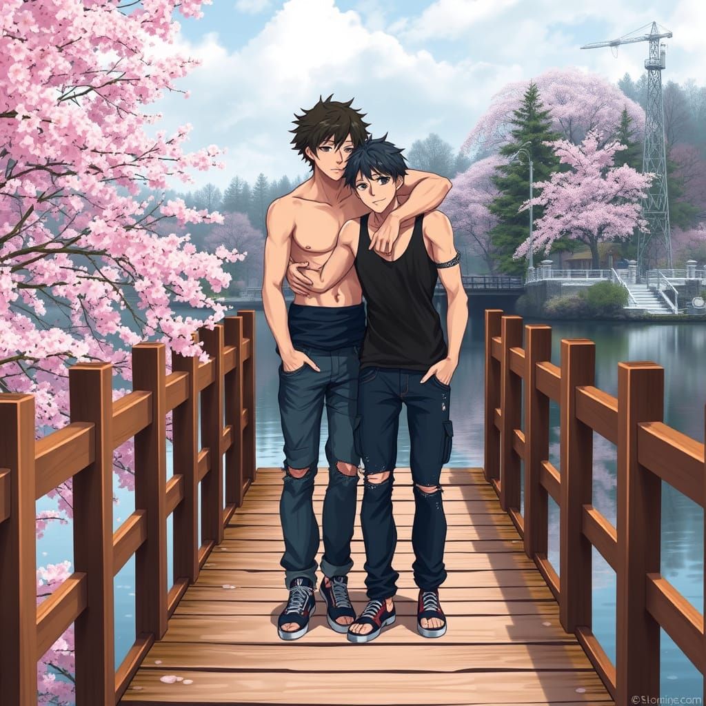 Cherry Blossom Scene in Vibrant Anime Style