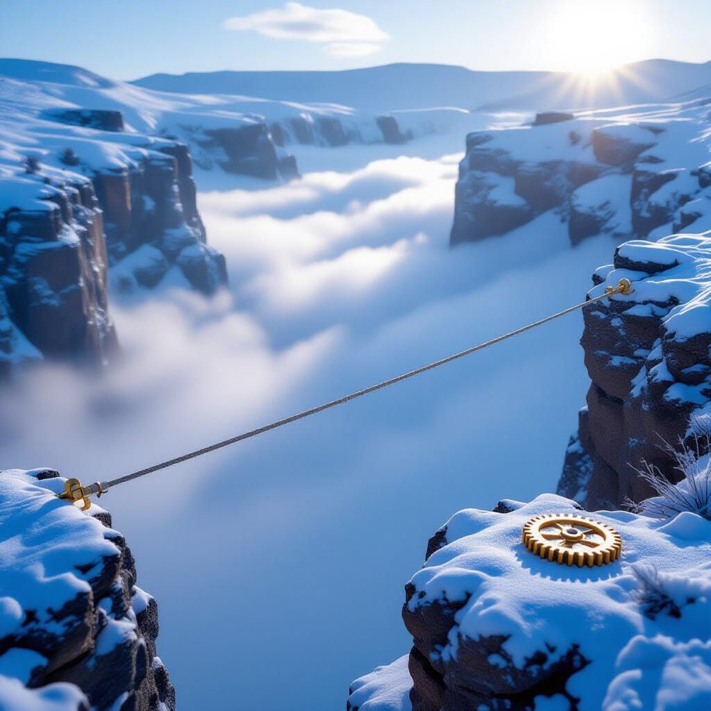 Crystal Gymnastic Bar on Foggy Winter Canyon