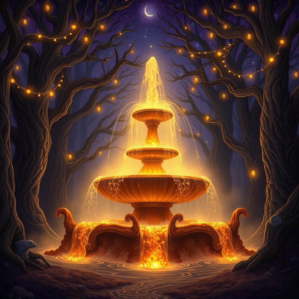 Mystical Root Beer Fountain in an Enchanted Forest