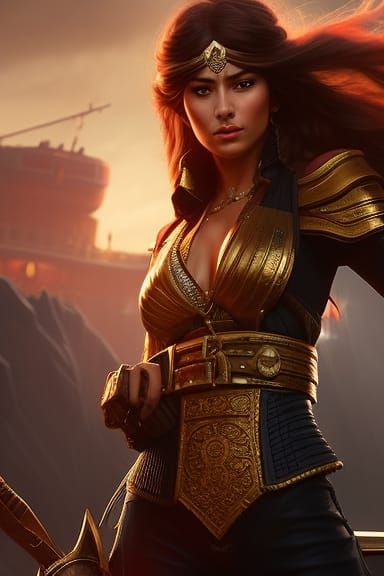 Female Pirate on Ship Deck: Digital Art Portrait