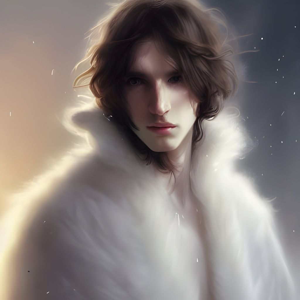 Tolkien Elf Portrait in Fluffy White Coat