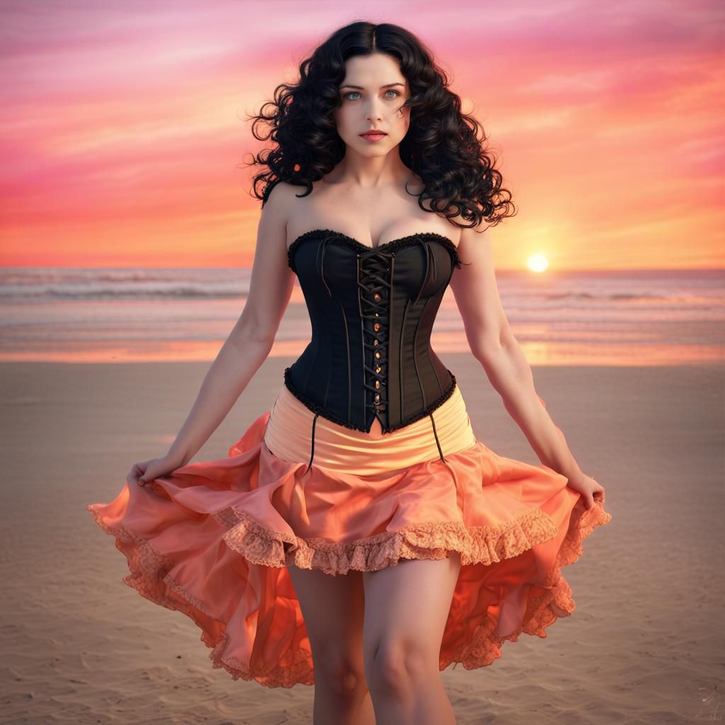 Summer Witch on Beach at Sunset, Fantasy Art