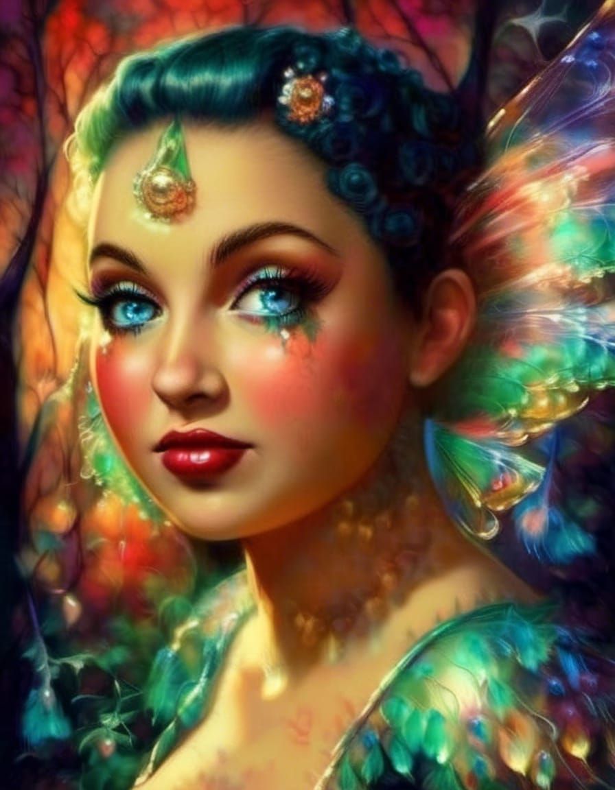 Fairy Woman in 1950s Pin-up Style Portrait