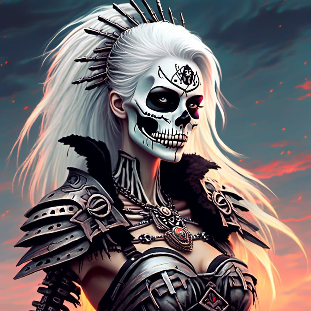 Skeleton Makeup Woman in Heavy Metal Style
