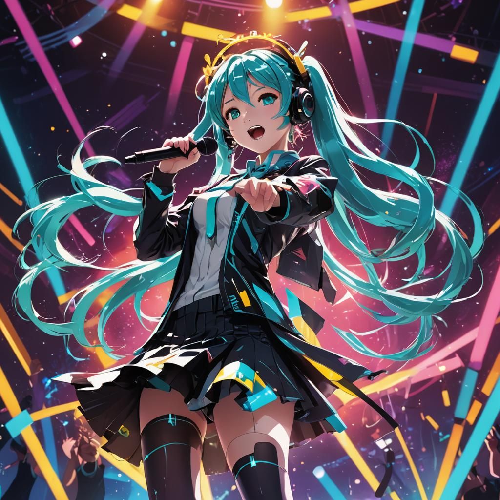 Hatsune Miku Concert in Vibrant Anime Style
