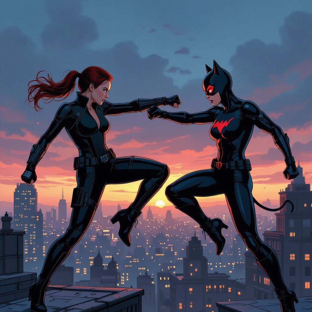 Black Widow vs. Catwoman: Gotham Rooftop Fight