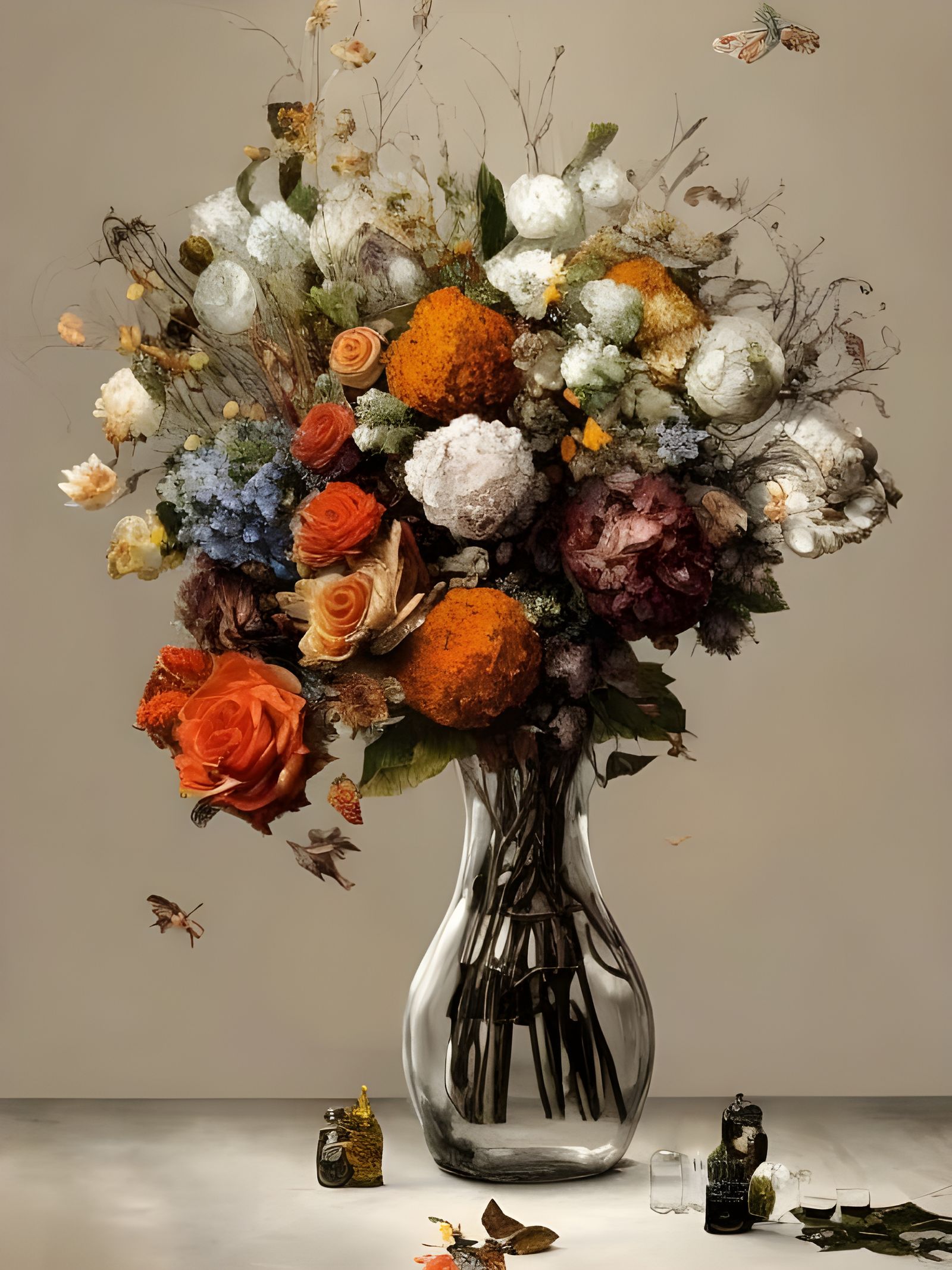 Elegant Flower Bouquet in Glass Vase, Digital Art