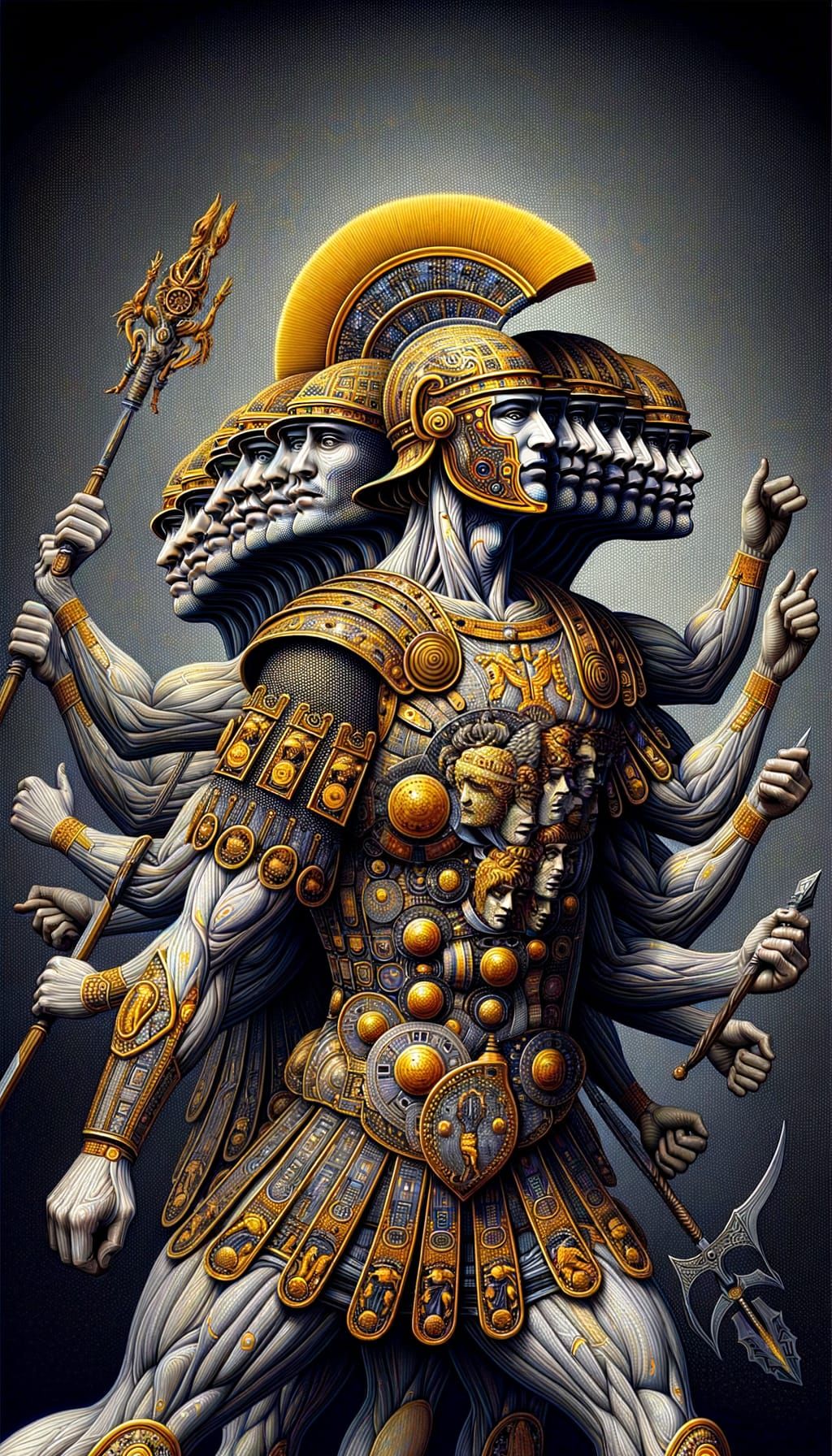 Surreal Roman Legionnaire in Pixel Mosaic Style