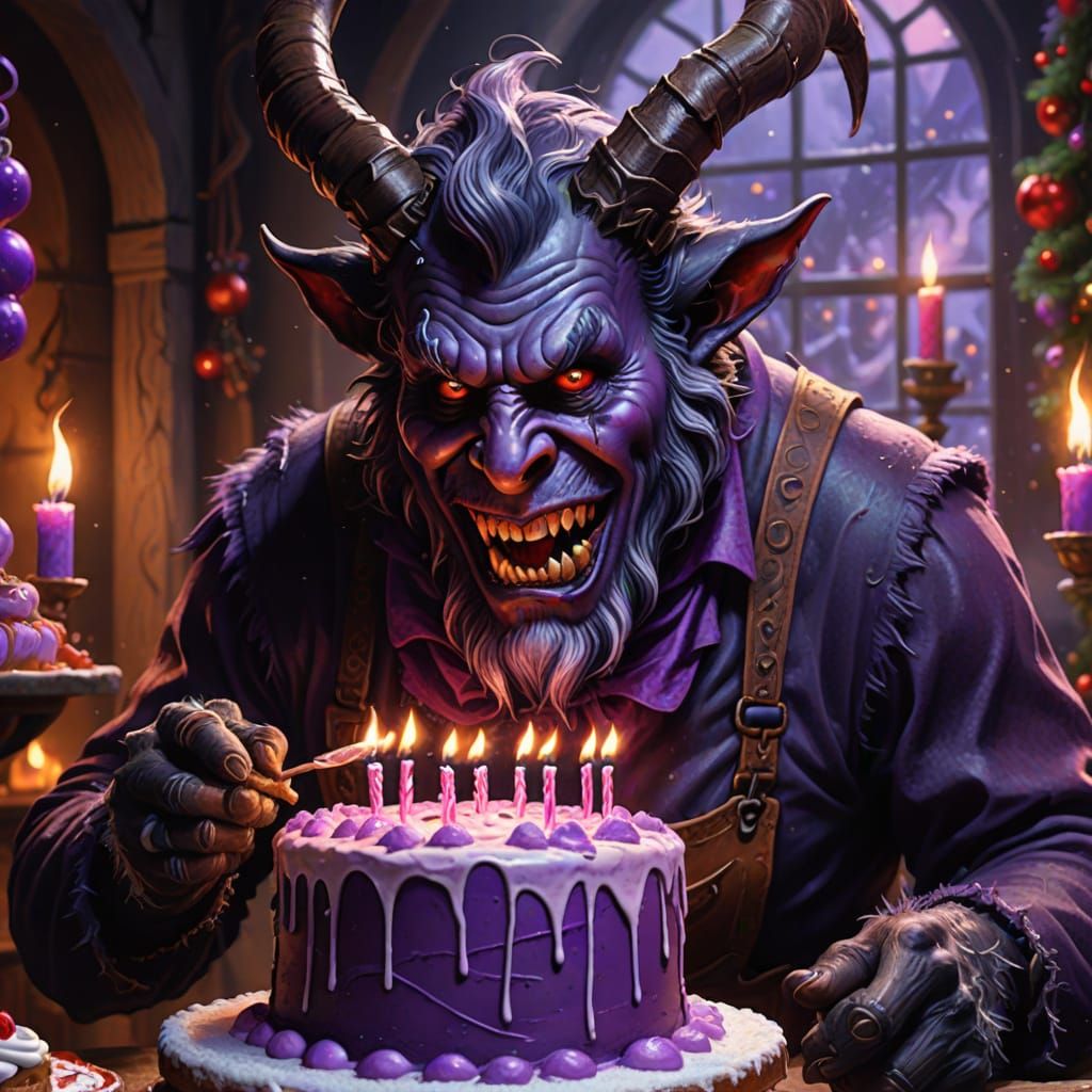 Krampus Bakes a Birthday Cake: Digital Painting