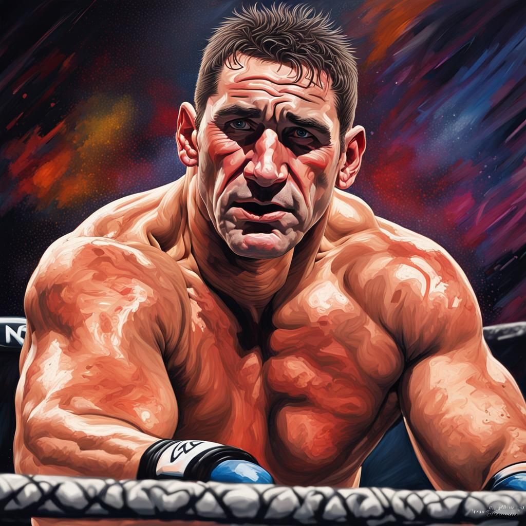 a portrait of MMA fighter Ken Shamrock "the most dangerous man in the world" in the octagon