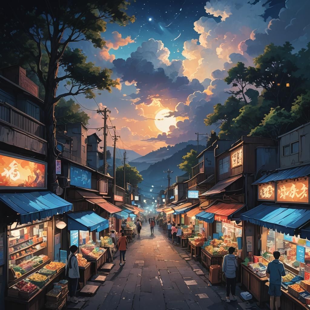 pixelated pixelized pixel art of market stores at night; bri...