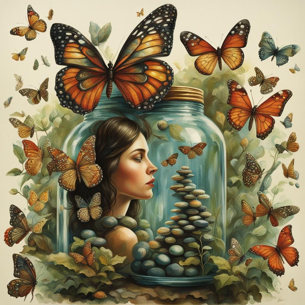 Beautiful Woman with Terrarium on Head in 32k