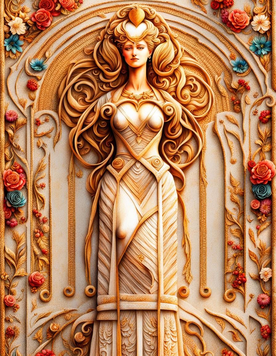 Goddess Aphrodite in Toga with Flowers and Hearts