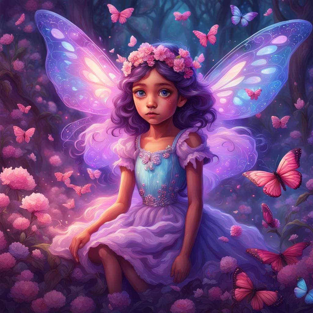 Pastel Fairy with Butterflies: Oil Painting