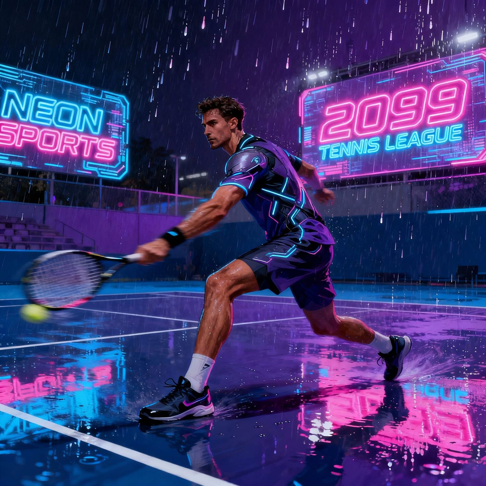 Cyberpunk Tennis Training in Neon City