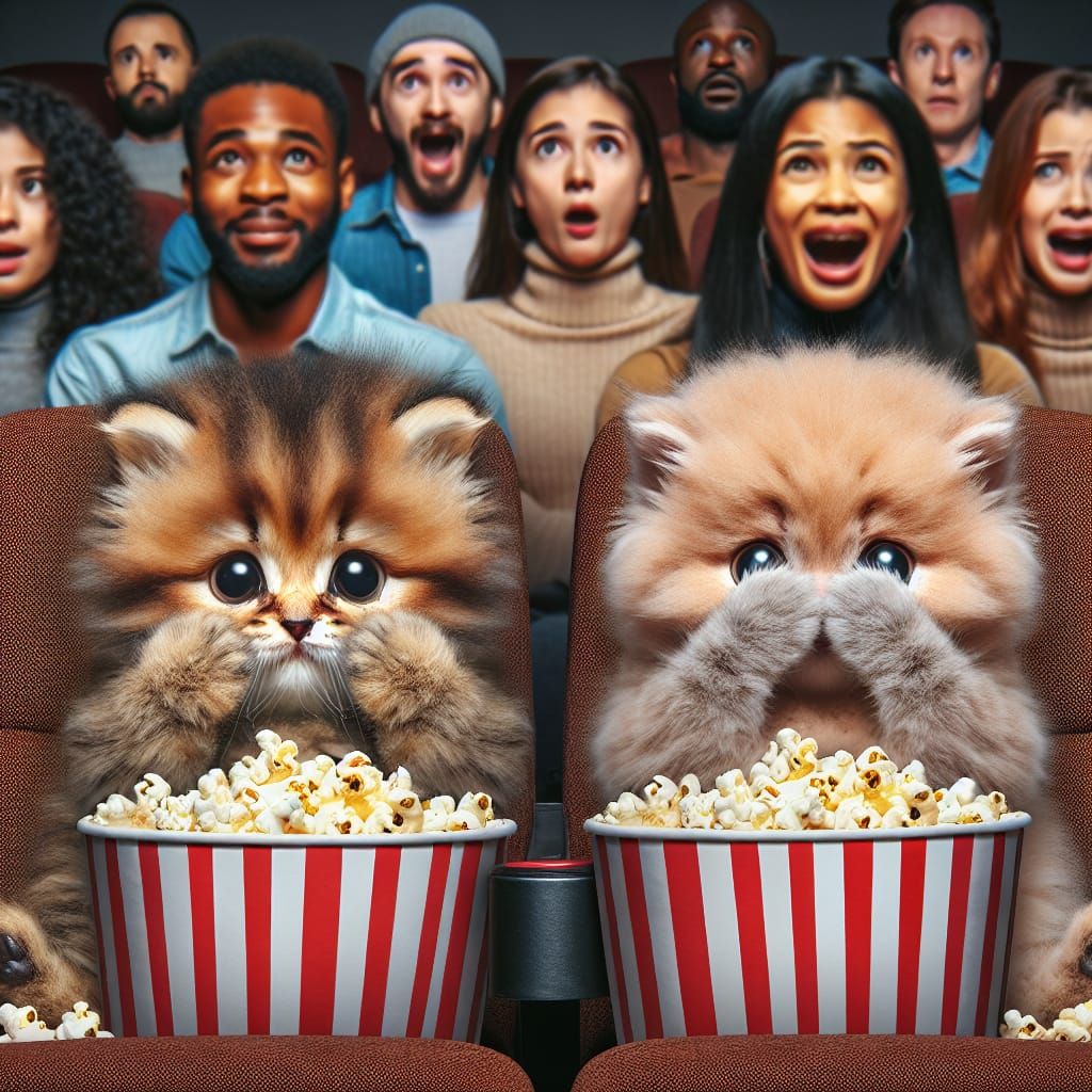 Kittens React to Scary Movie in Theater