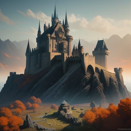 Epic Fantasy Castle at Golden Hour