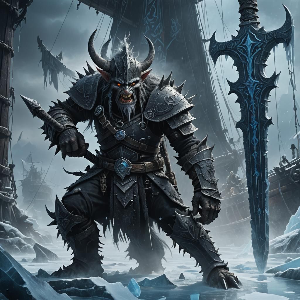 Icy Troll Warrior on Ancient Ship: Matte Painting