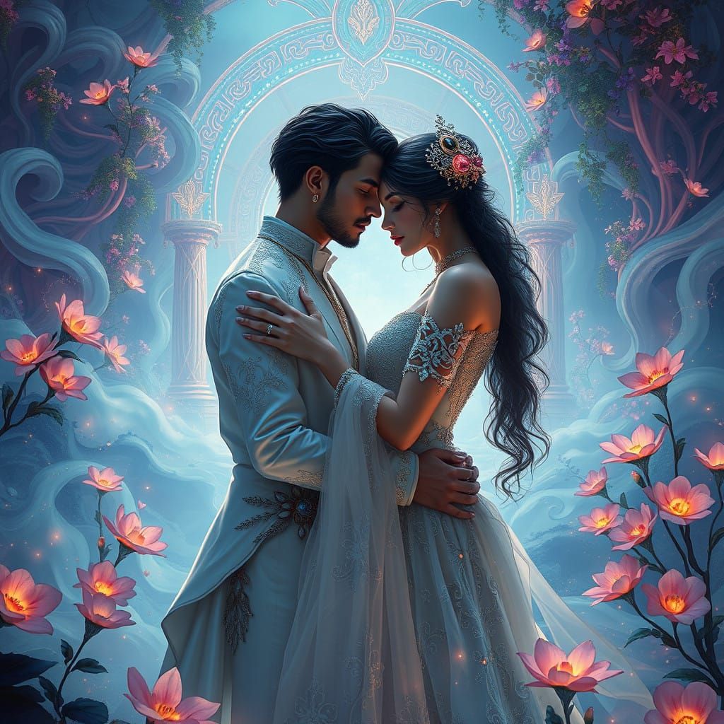 Ethereal Lovers in Dreamlike, 8K-Resolution Fantasy Landscap...
