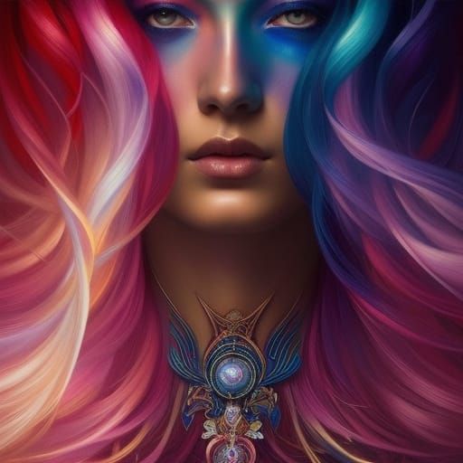 Rainbow Goddess Portrait in Digital Art Style