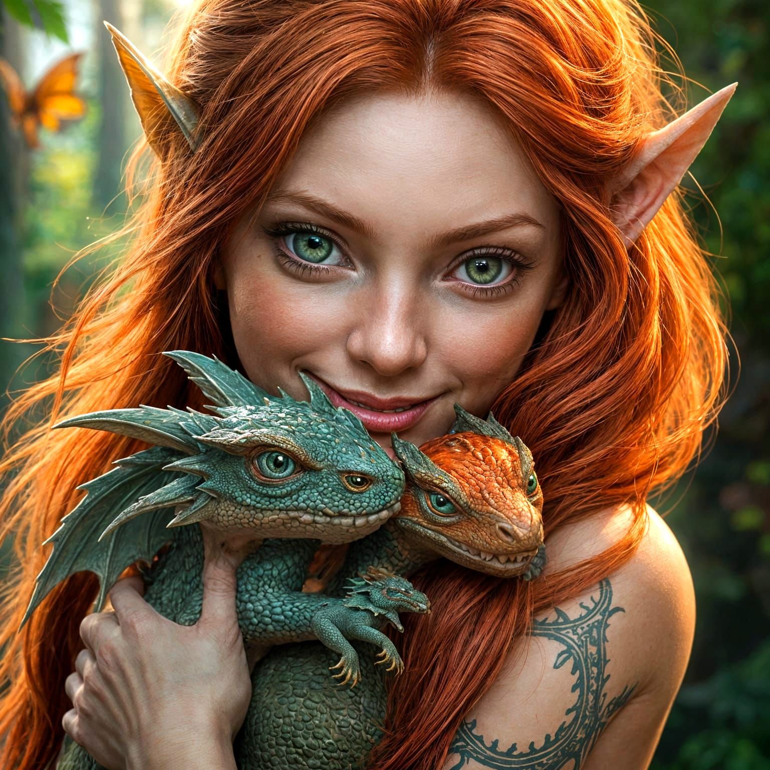 Ethereal Elven Maiden with Dragon Companion