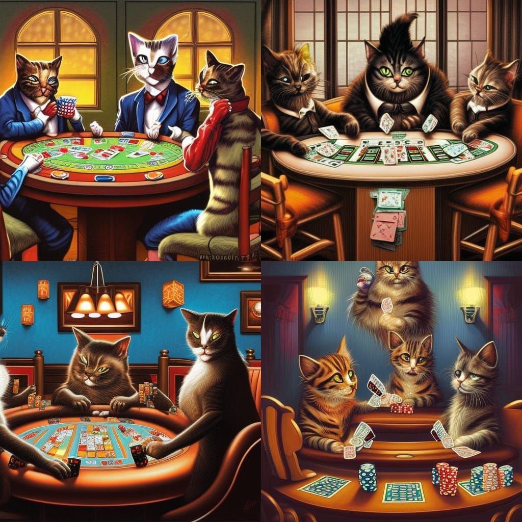 Cats Playing Poker in Comic Book Style
