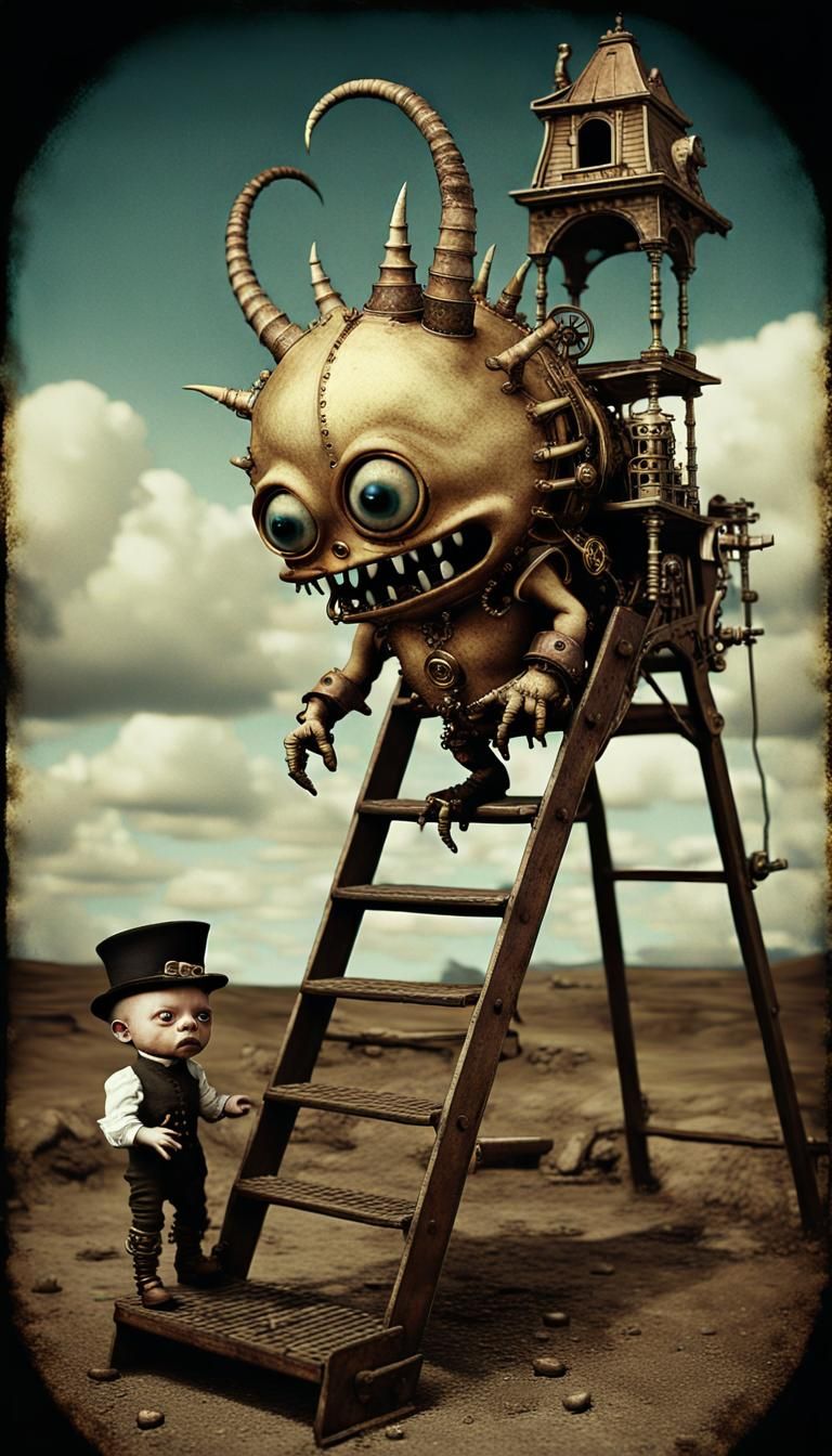 Steampunk Monster's Surreal Walk: Dutch Golden Age Style