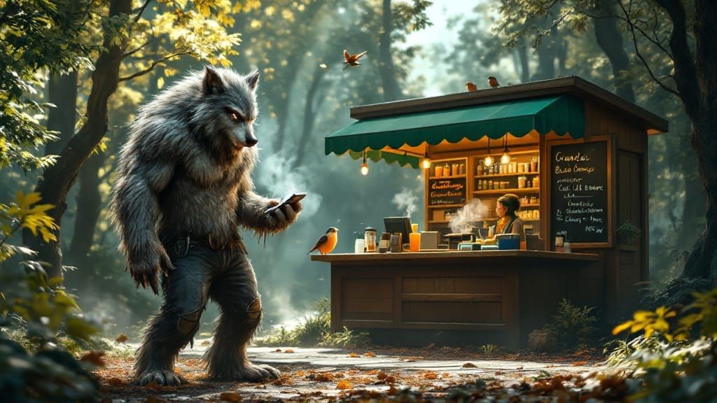 Surreal Wilderness Encounter in Semi-Realistic Fantasy Style