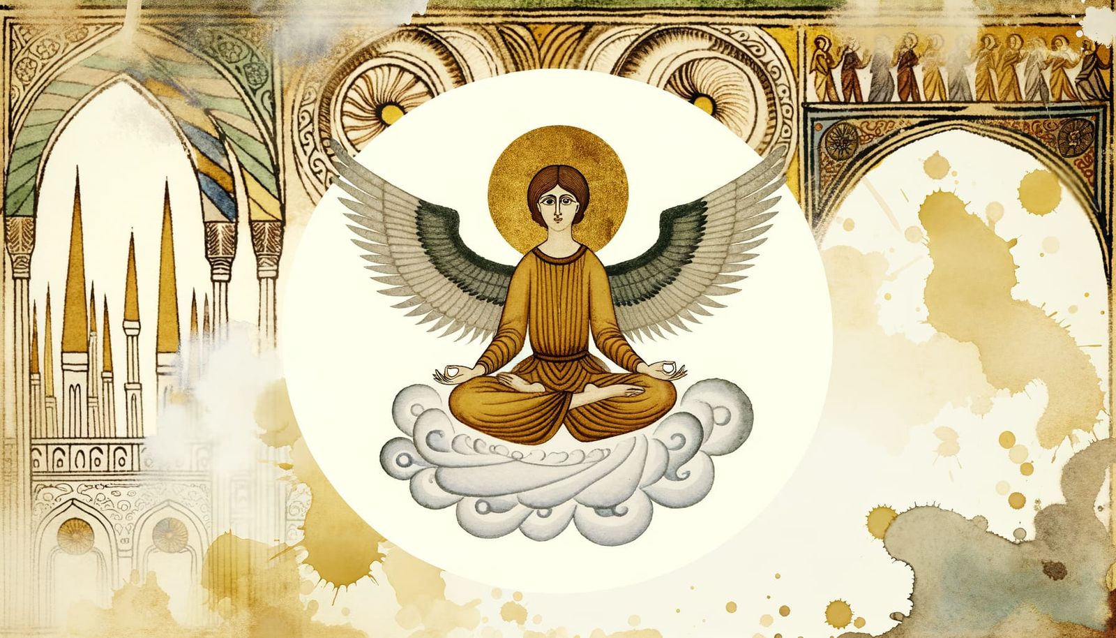 Angel with Wings in Watercolor Gothic Style