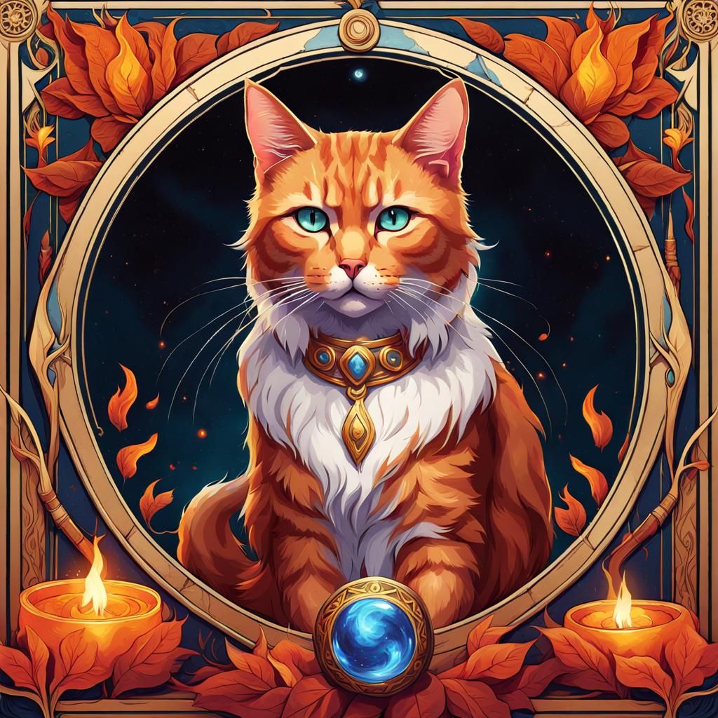 Mysterious Tarot Card with Cat Portrait in Digital Art