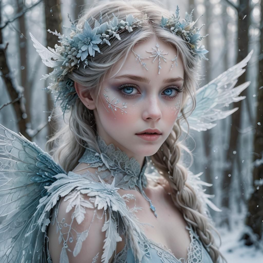 Ethereal Winter Fae Portrait in Dreamlike Style