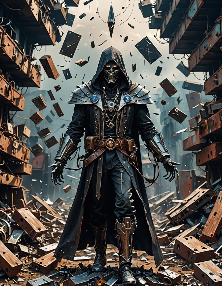 Sorcerer Levitates Metal in Scrapyard Art