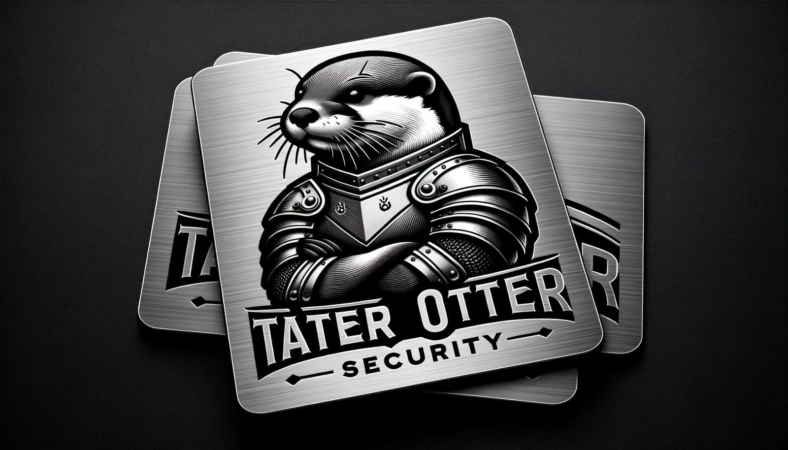 Armored Otter Logo on Metal Business Card in Vector Art