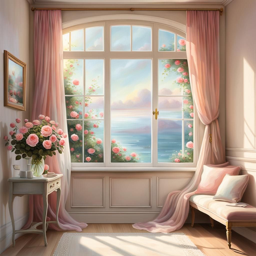 Romantic Window with Roses and Ethereal Light